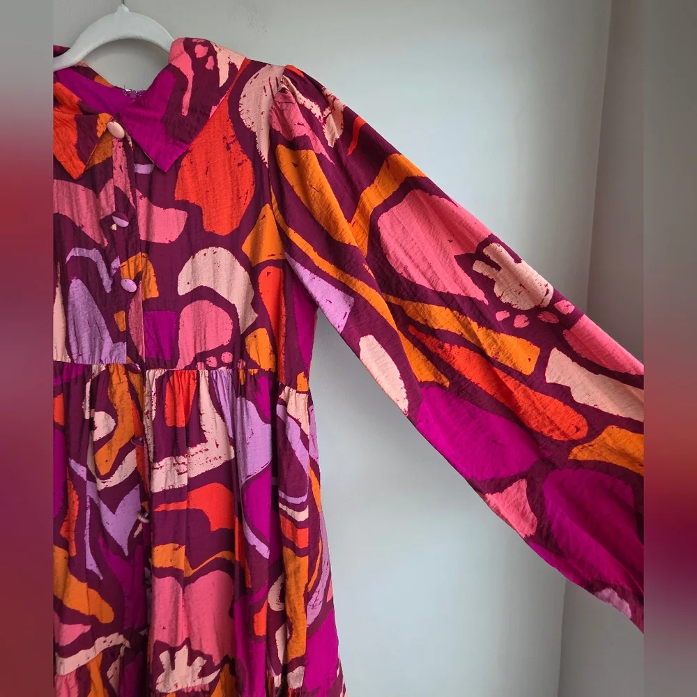 Women’s Colorful Abstract Art Print Babydoll Preppy Dress - Picture 5 of 9